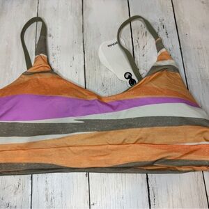 prAna Willow Falls Reversible Bikini Swim Top Striped Pink Green Large NWT